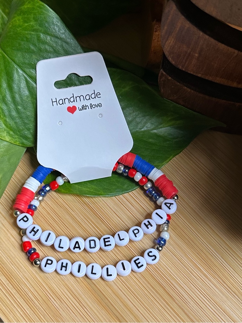 ⚾ 2-Piece Philadelphia Phillies Stretchy Bracelet Set | Handmade | Beaded